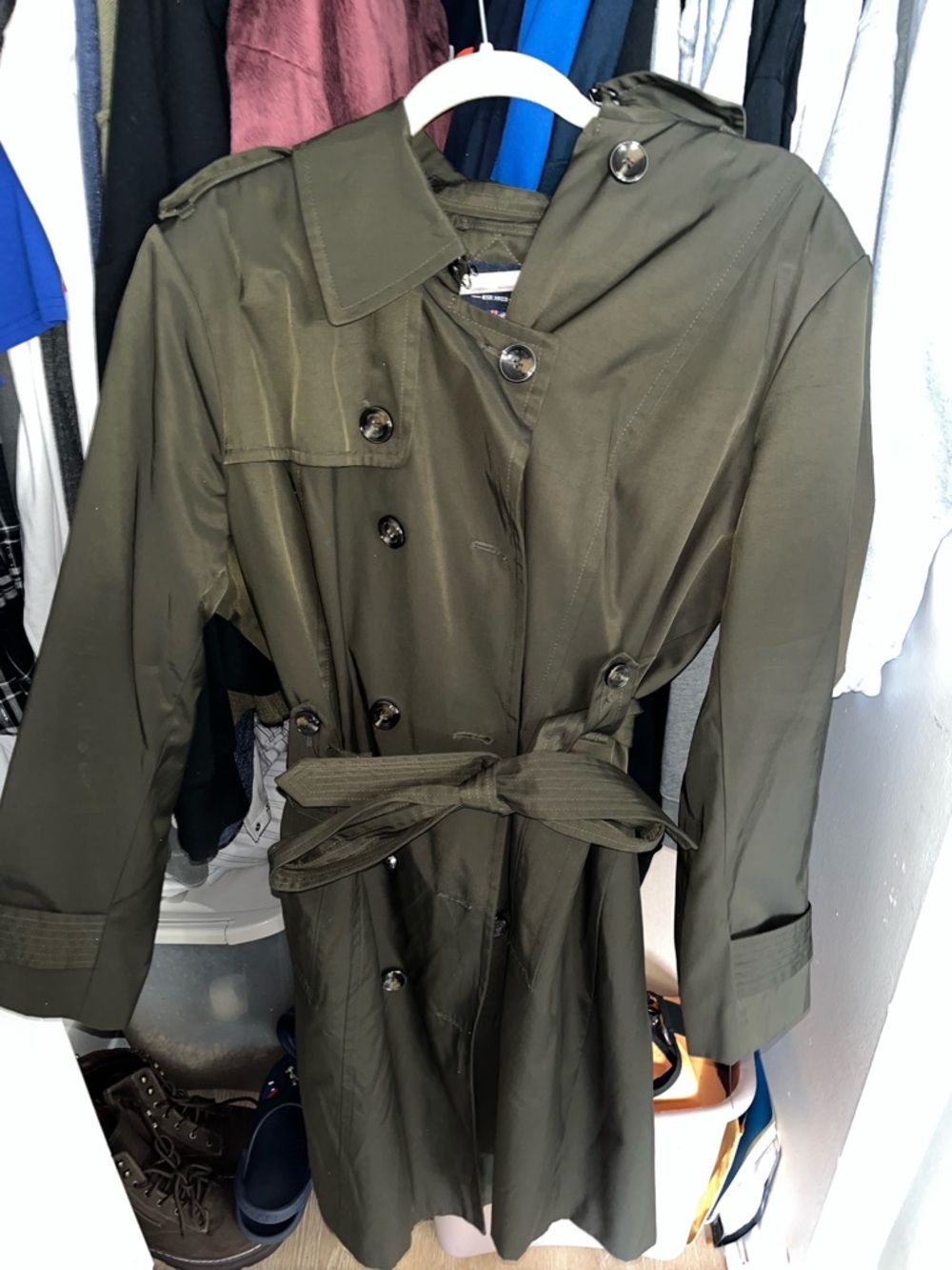 London Fog Olive Trench Coat with Belt